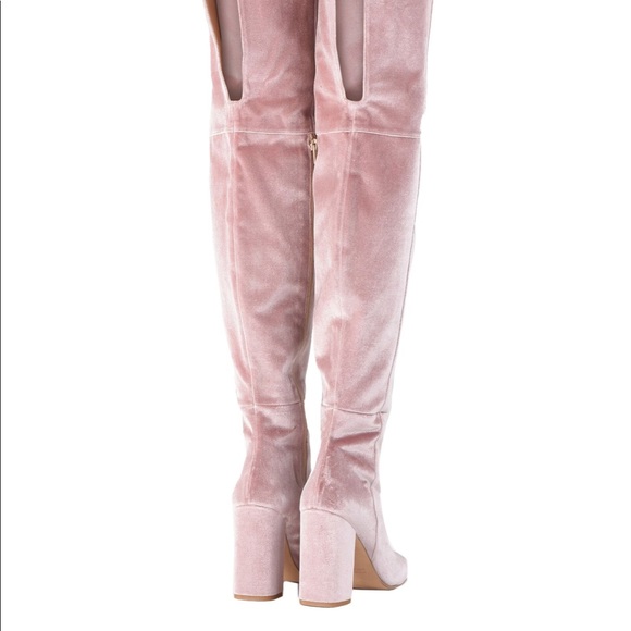 Over the knee boots , pink , velvet - Picture 5 of 5